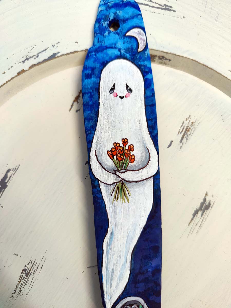 Everlasting Bouquet GHOST Painted Driftwood Ornament