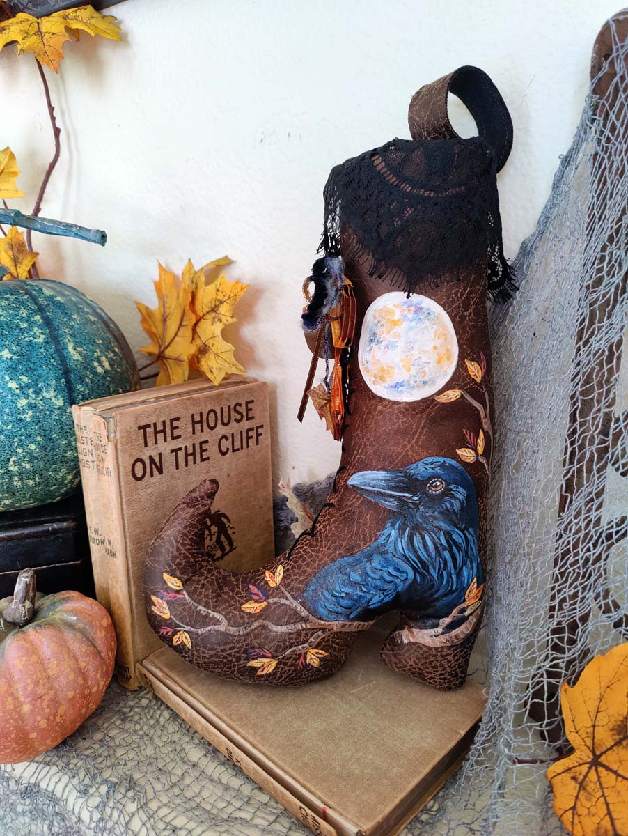Painted WITCH BOOT Faux Leather Autumn Decor