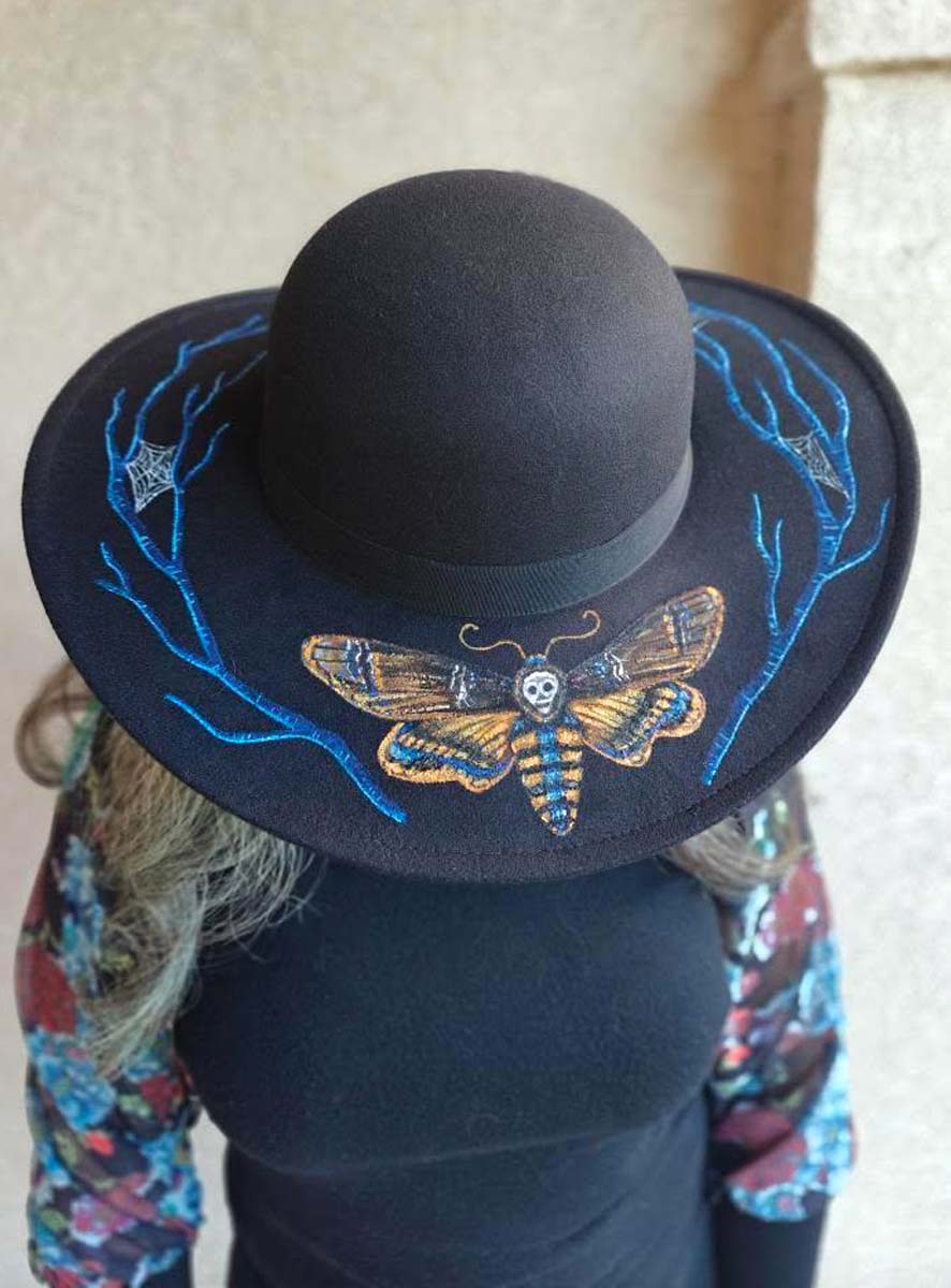 DEATH'S HEAD MOTH Spooky Attire Hand Painted Felt Hat