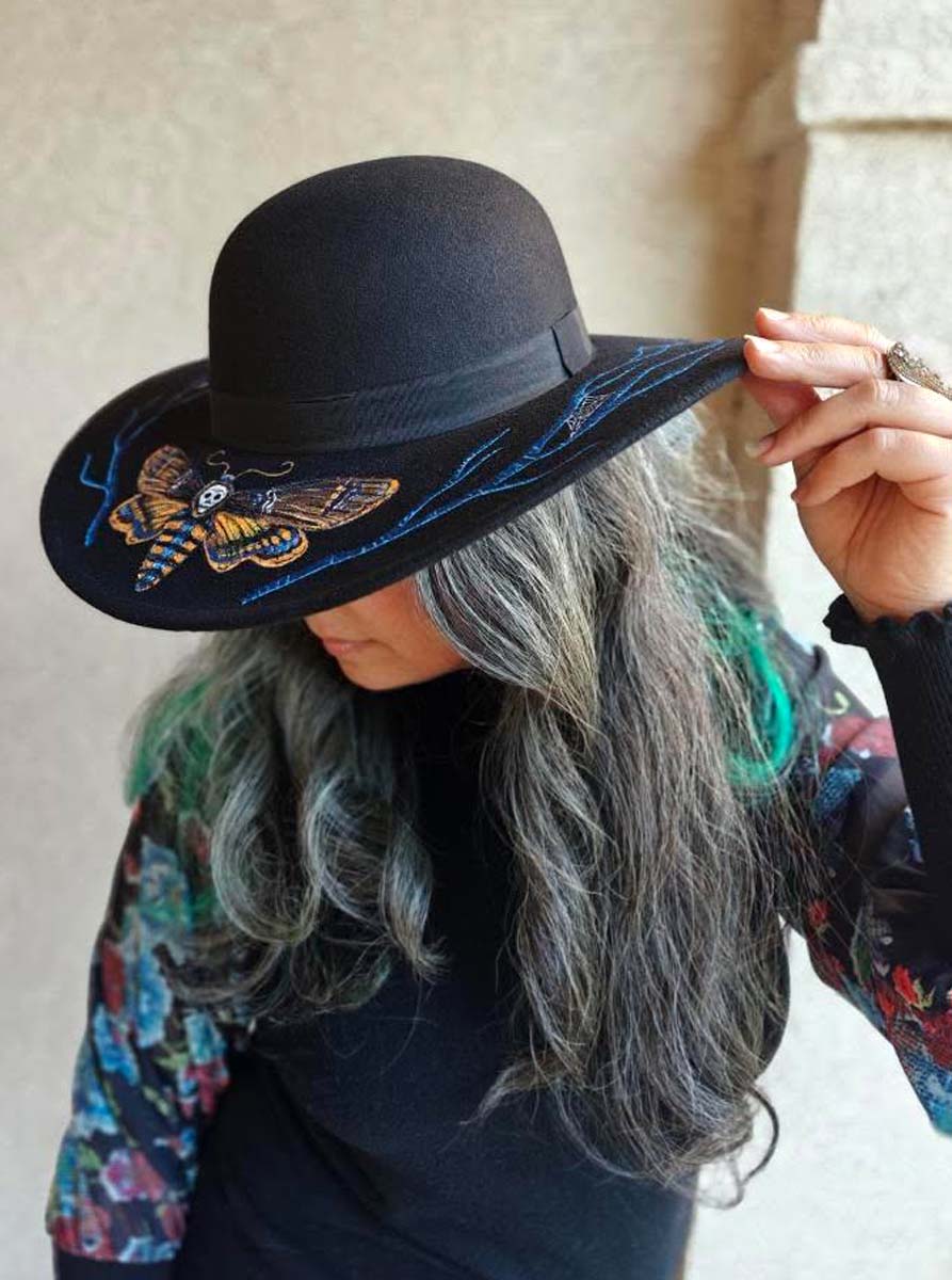 DEATH'S HEAD MOTH Spooky Attire Hand Painted Felt Hat