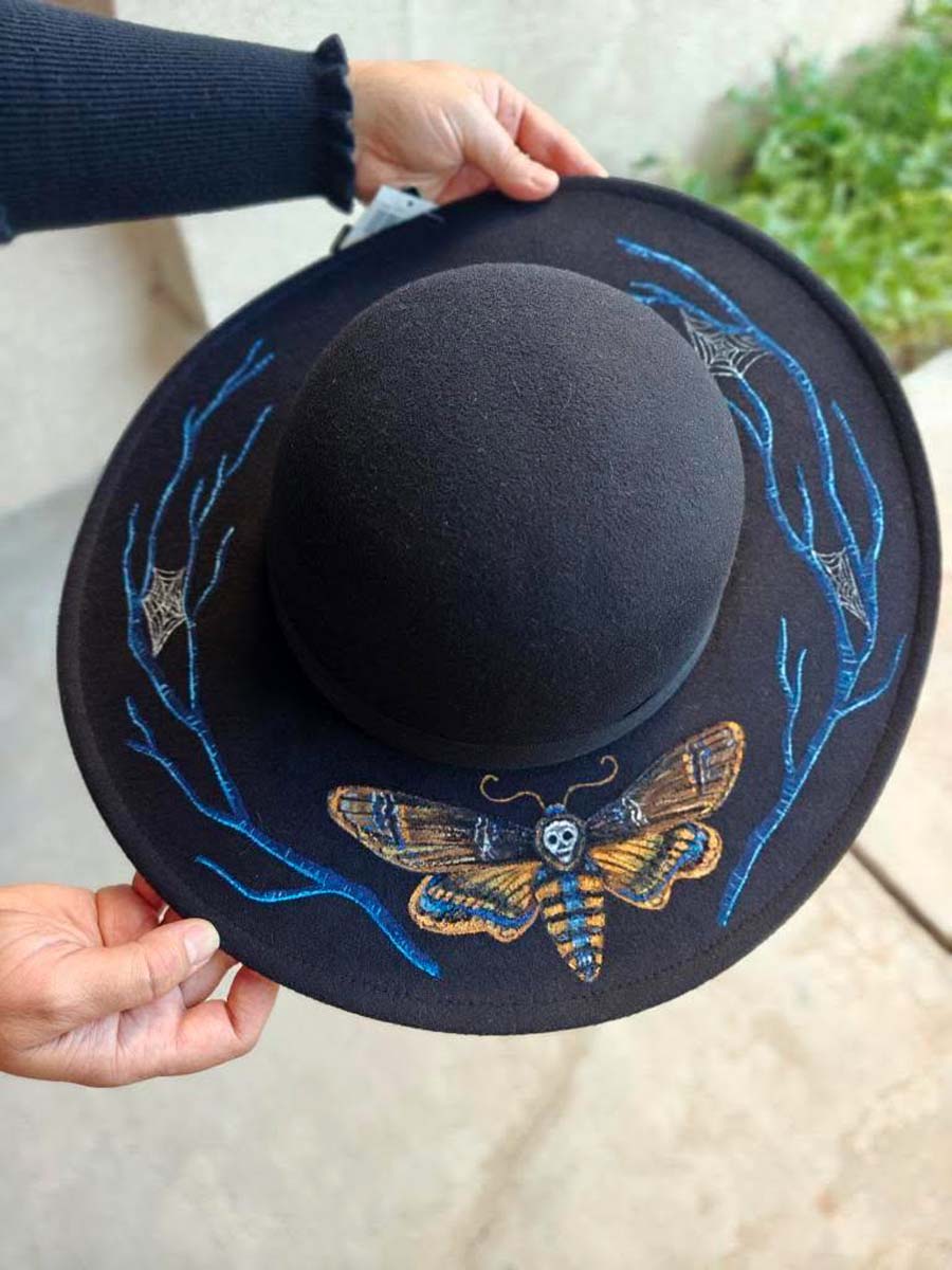 DEATH'S HEAD MOTH Spooky Attire Hand Painted Felt Hat