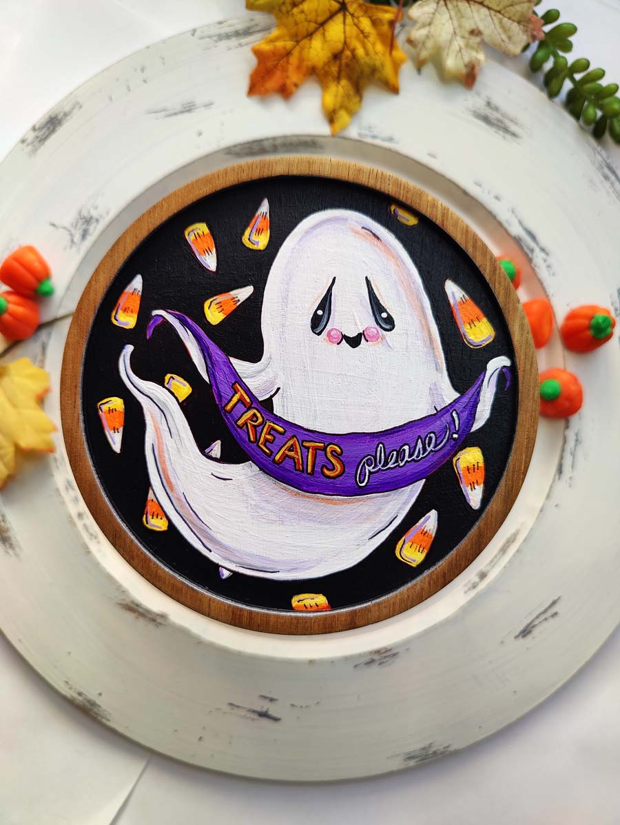 !! RESERVED FOR AMY !! Treats Please GHOST Hand Painted Candy Jar