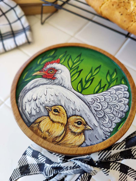 Chicken Mama HEN and CHICKS Hand Painted Storage Jar