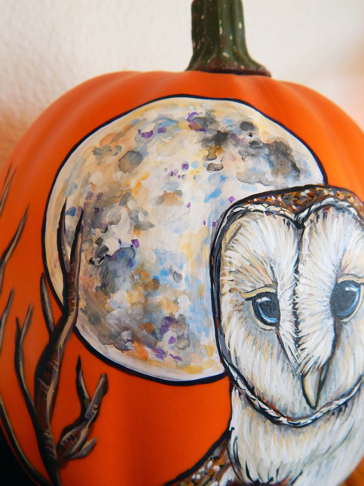 BARN OWL Painted Faux Pumpkin, Halloween Pumpkin Decor