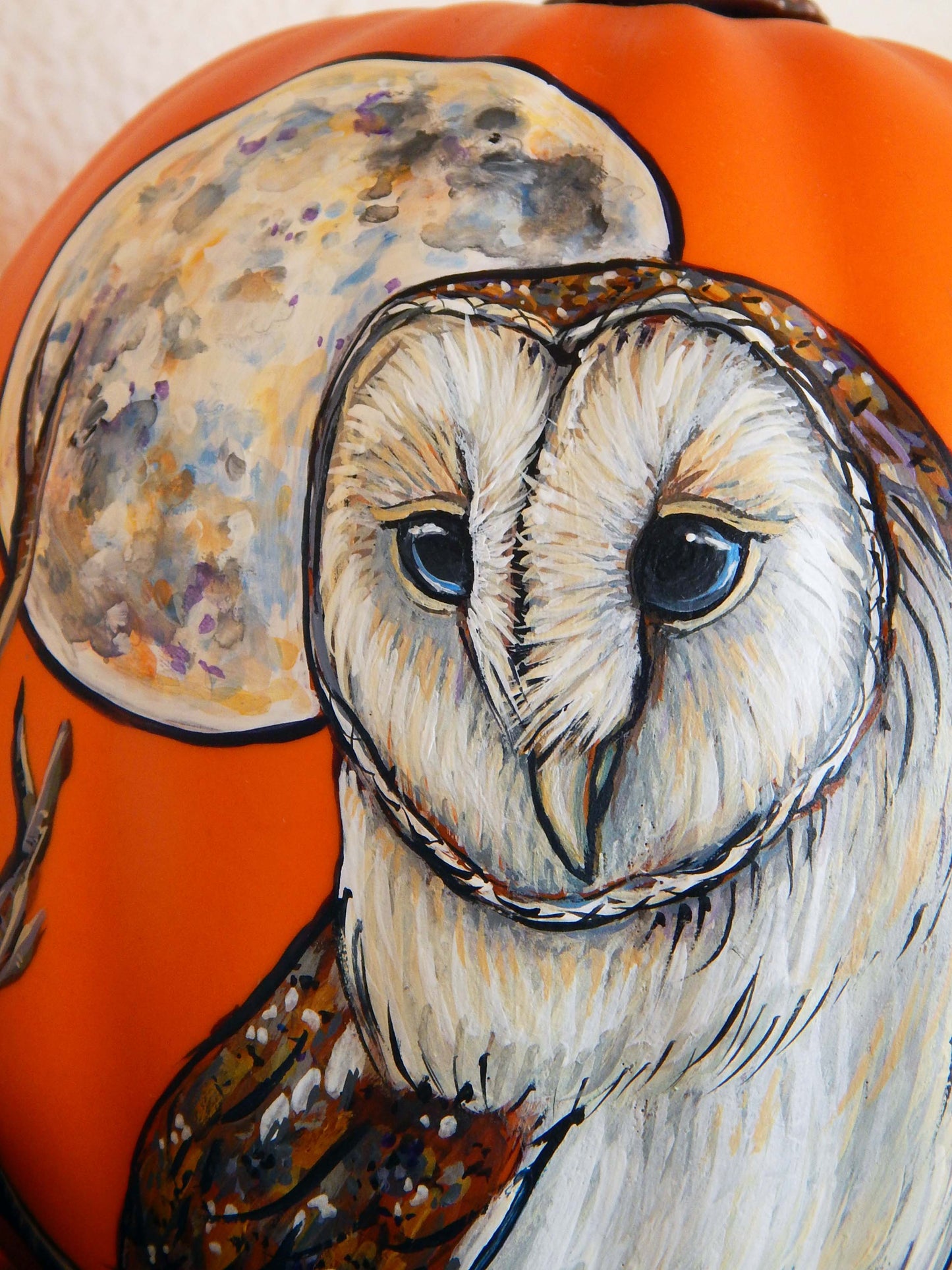 BARN OWL Painted Faux Pumpkin, Halloween Pumpkin Decor