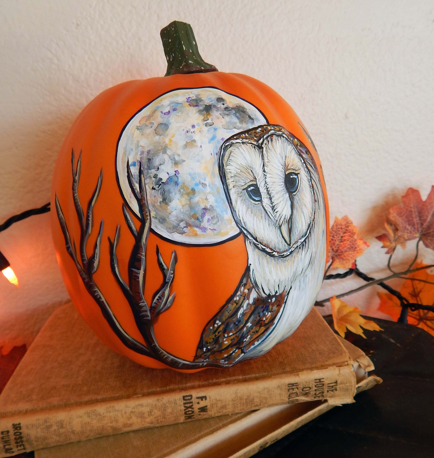 BARN OWL Painted Faux Pumpkin, Halloween Pumpkin Decor