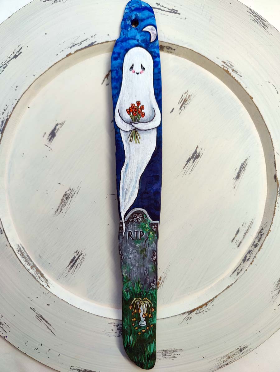 Everlasting Bouquet GHOST Painted Driftwood Ornament