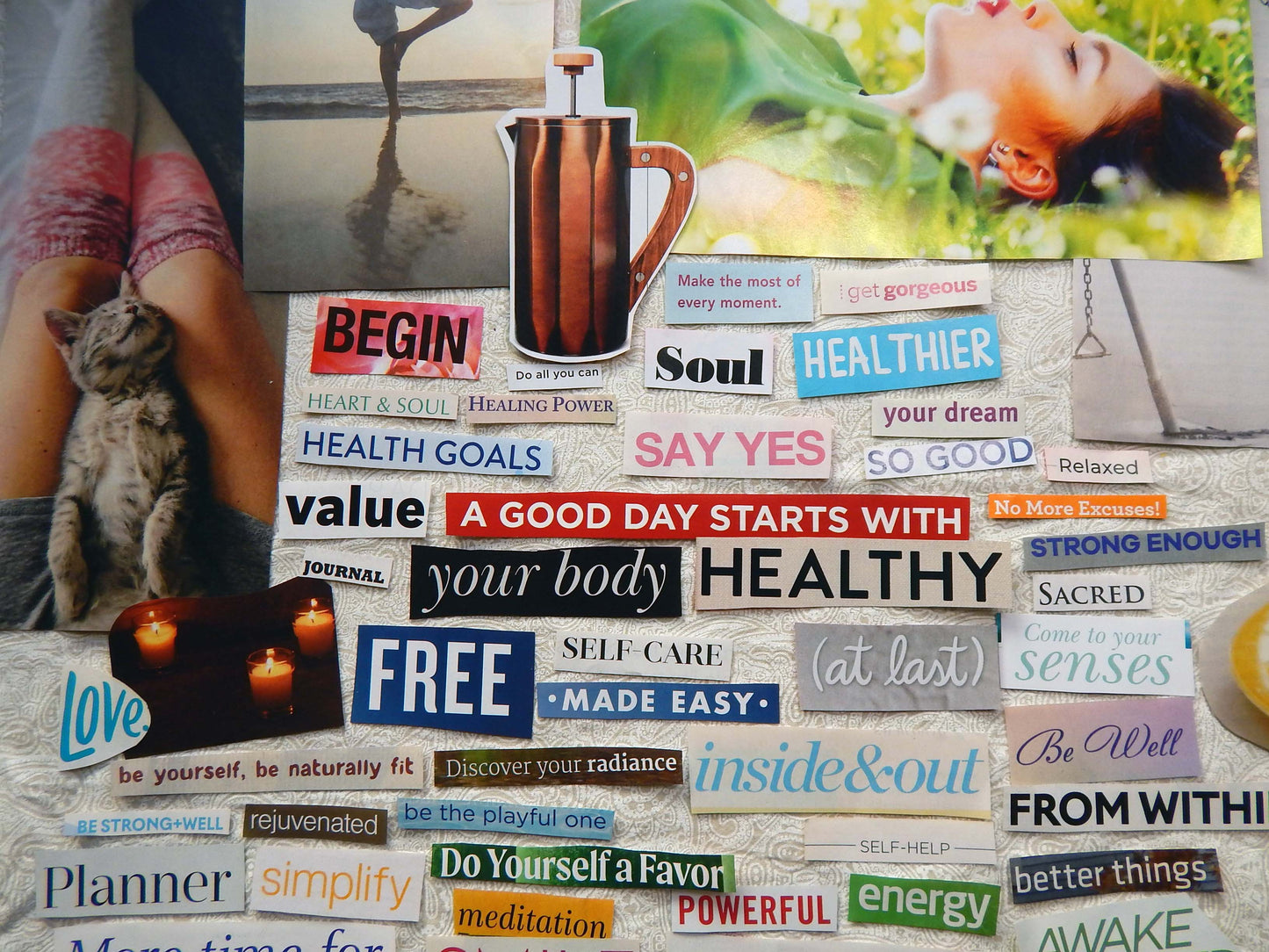 Magazine Cut Outs SELF CARE/YOGA Collage Fodder RELAXATION Images and Words