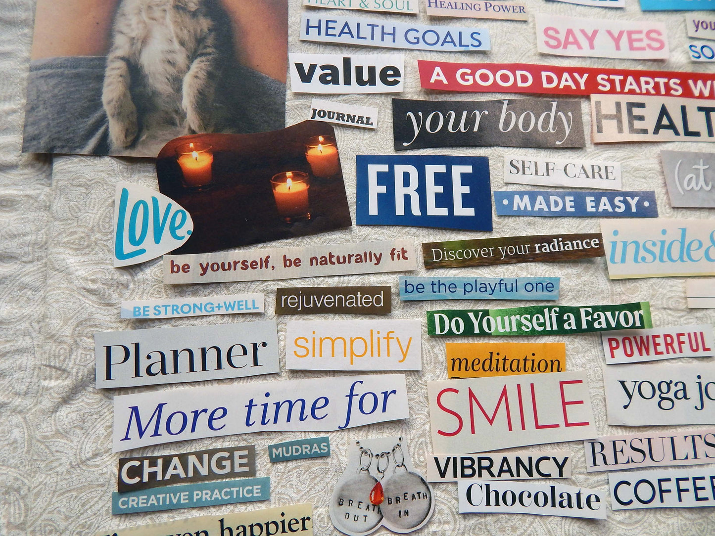 Magazine Cut Outs SELF CARE/YOGA Collage Fodder RELAXATION Images and Words