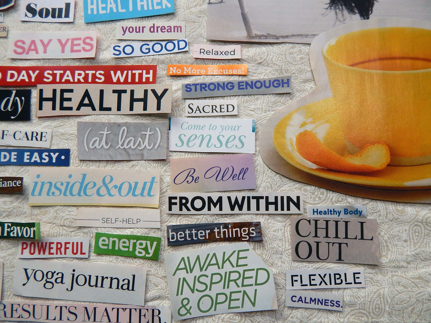 Magazine Cut Outs SELF CARE/YOGA Collage Fodder RELAXATION Images and Words