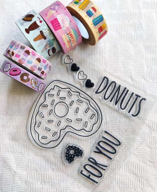 Donuts SWEETS  and Popsicles Washi and Clear CLING STAMP SET