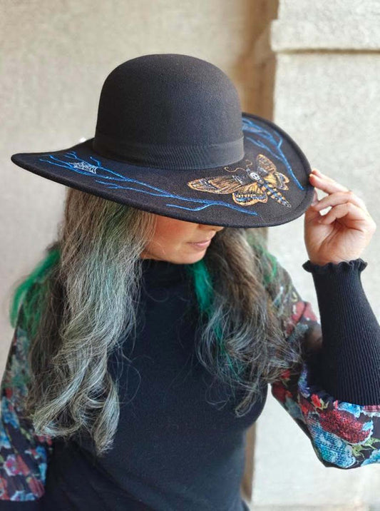 DEATH'S HEAD MOTH Spooky Attire Hand Painted Felt Hat