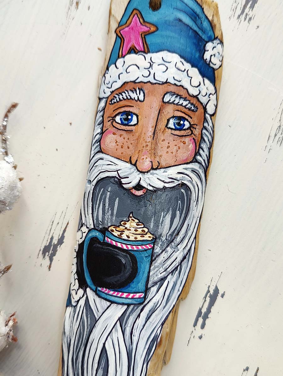 ** REDUCED PRICE** Star Cookie SIPPIN SANTA Painted Driftwood Ornament