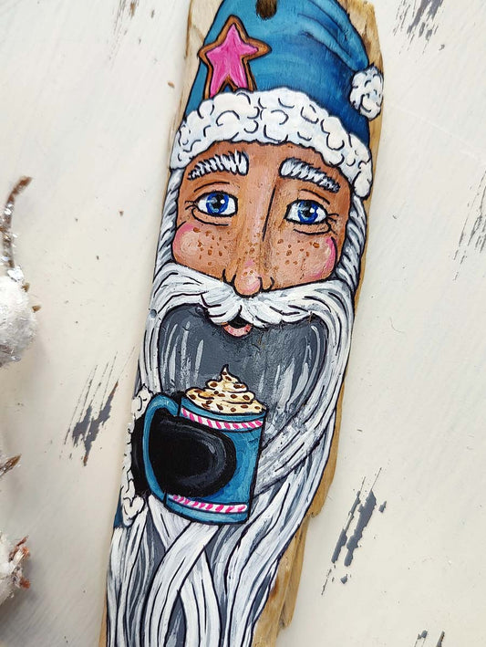 ** REDUCED PRICE** Star Cookie SIPPIN SANTA Painted Driftwood Ornament