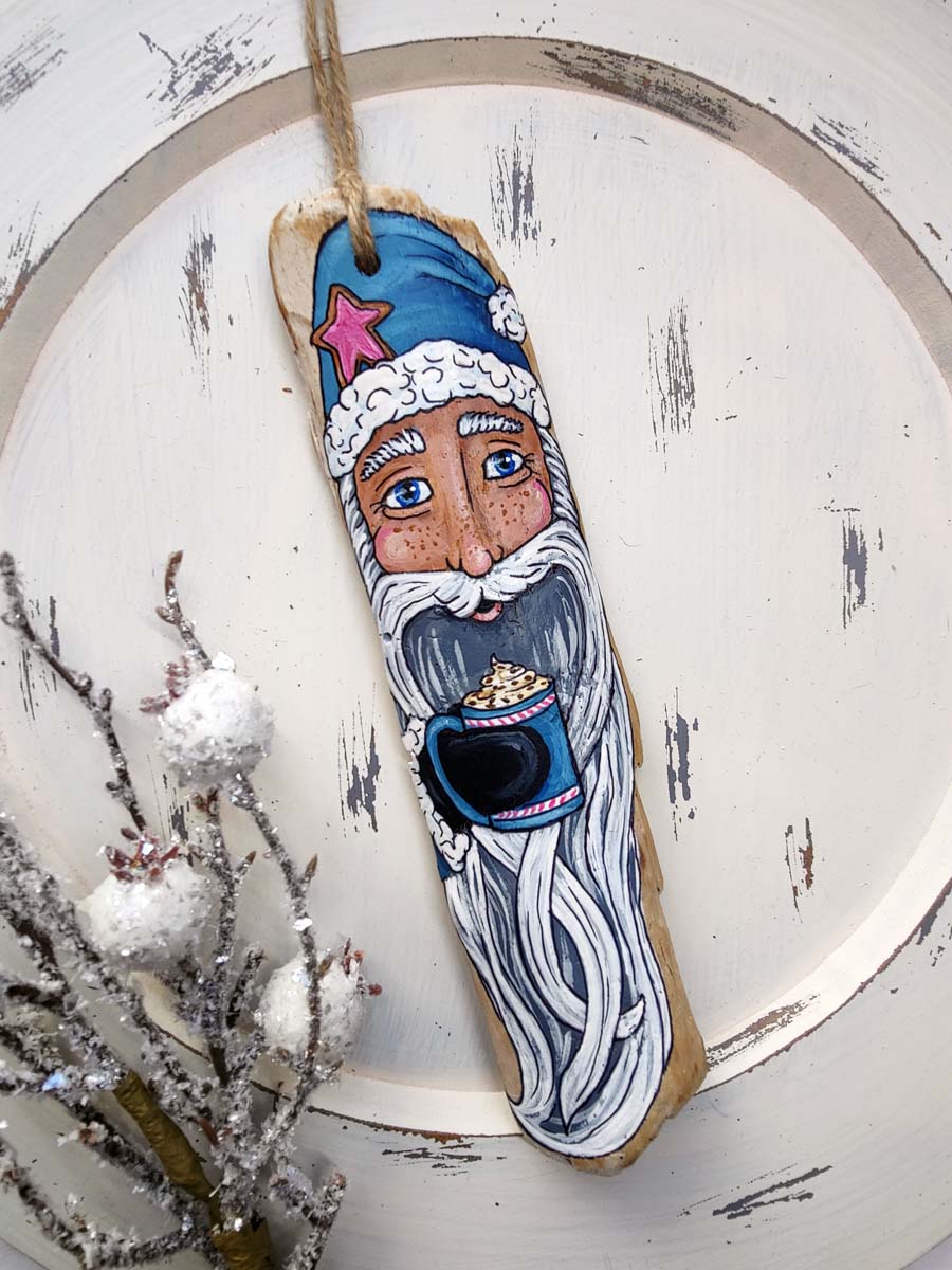 ** REDUCED PRICE** Star Cookie SIPPIN SANTA Painted Driftwood Ornament