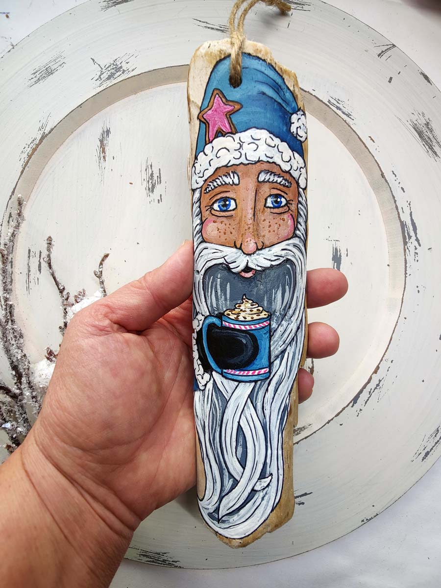 ** REDUCED PRICE** Star Cookie SIPPIN SANTA Painted Driftwood Ornament