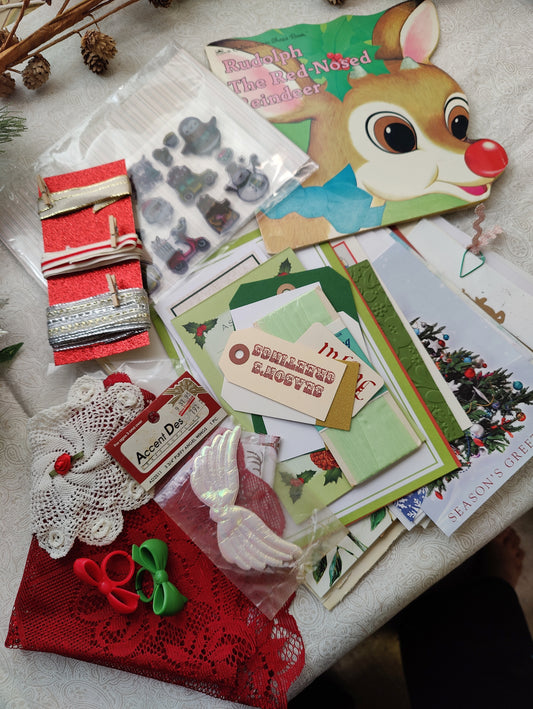 RUDOLPH Christmas Paper Crafting Kit, Xmas Journal Supplies & Ephemera, Winter Season Craft Packs, Holiday Journaling