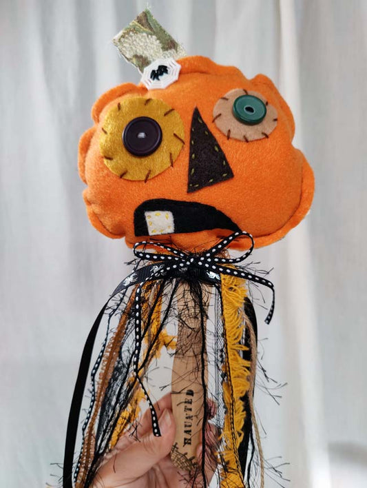 Folksy Felt JACK-O-LANTERN PUMPKIN Stick Puppet Halloween Decoration