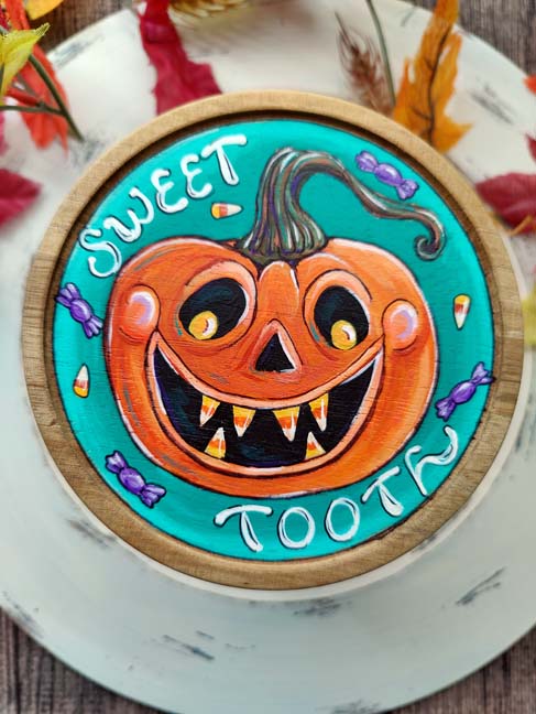 SWEET TOOTH Jack-O-Lantern Hand Painted Candy Jar