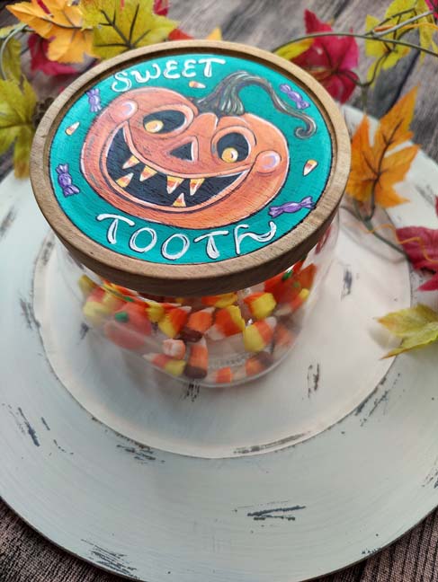 SWEET TOOTH Jack-O-Lantern Hand Painted Candy Jar