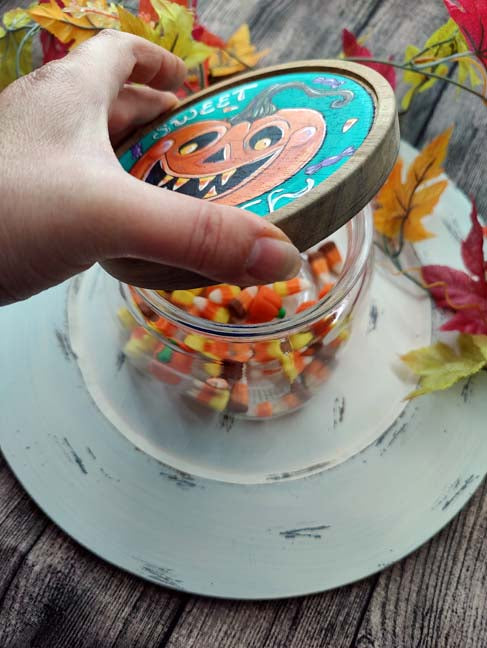 SWEET TOOTH Jack-O-Lantern Hand Painted Candy Jar