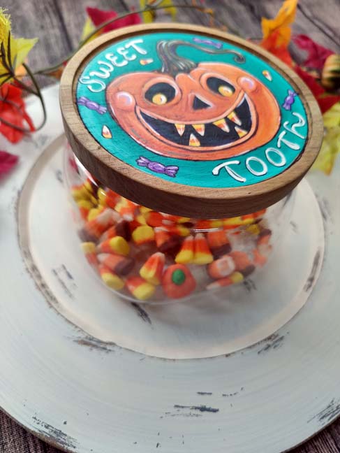 SWEET TOOTH Jack-O-Lantern Hand Painted Candy Jar