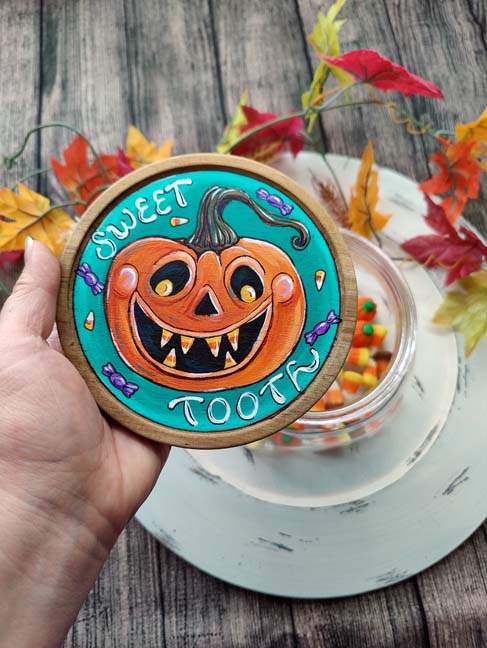 SWEET TOOTH Jack-O-Lantern Hand Painted Candy Jar