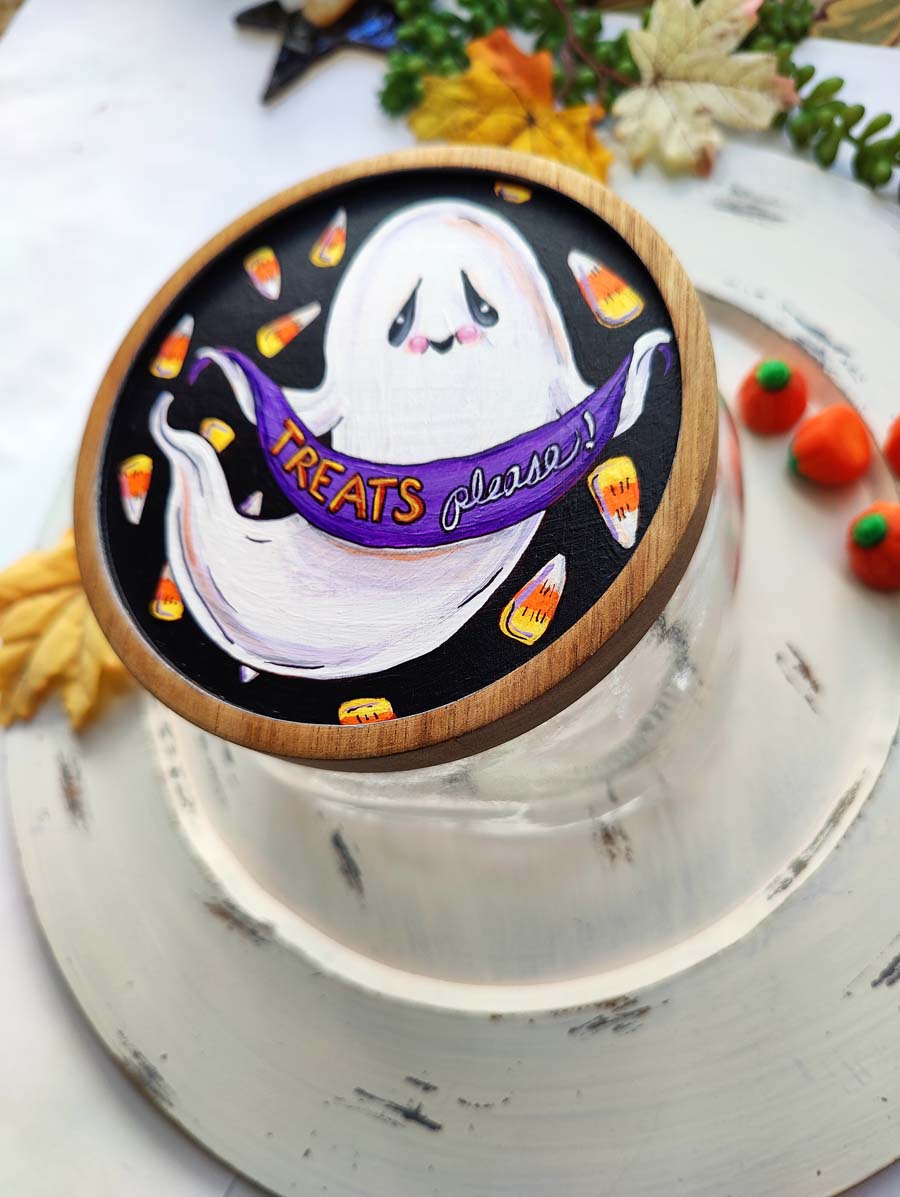 !! RESERVED FOR AMY !!  Treats Please GHOST Hand Painted Candy Jar