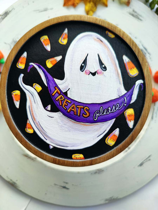 !! RESERVED FOR AMY !!  Treats Please GHOST Hand Painted Candy Jar